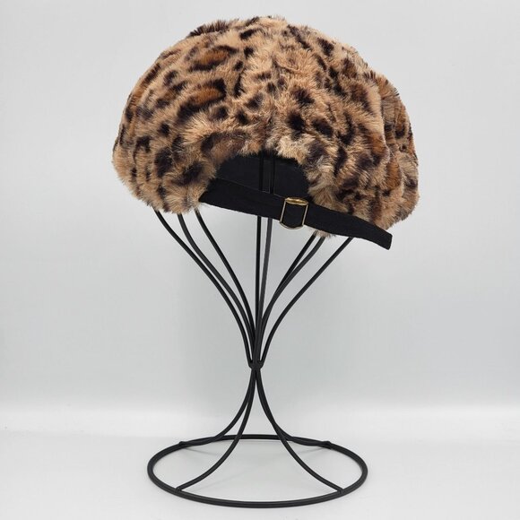 Leopard Print Faux Fur Hat With Adjustable Strap - Picture 3 of 13